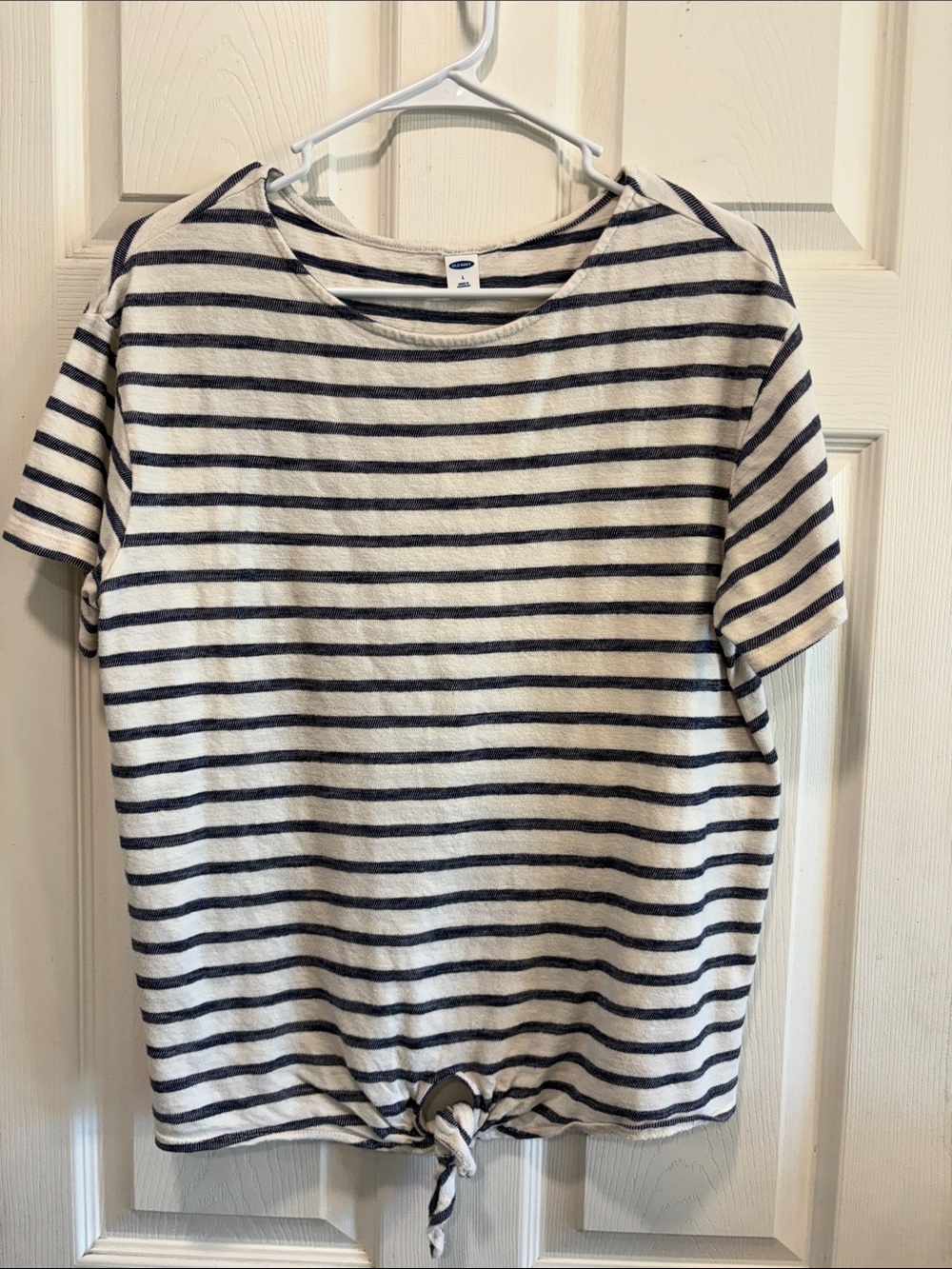 Old Navy Navy and White Striped Tee with Front Tie
